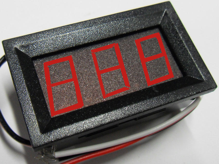 Вольтметр DC 0-100V цифровой 0,56 3 разряда Red в корпусе (45,2х25,6х17,9мм) 3 провода